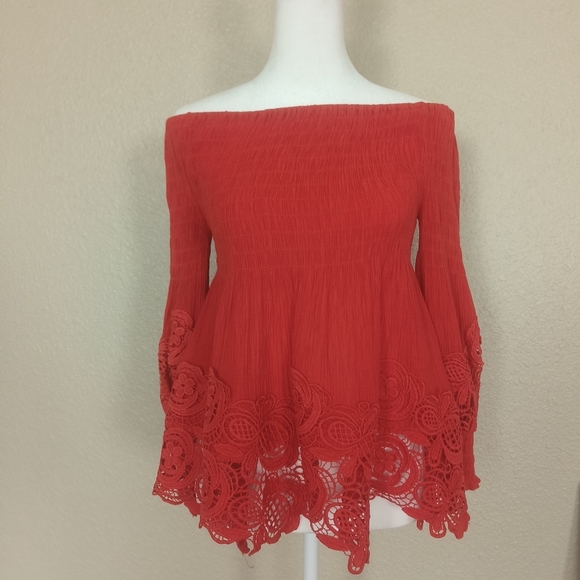 Petal Roz women's blouse with embroidered details puff sleeves size M orange cor - Picture 1 of 9